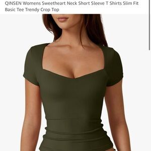 Women's Olive Green Sweetheart Neck Top